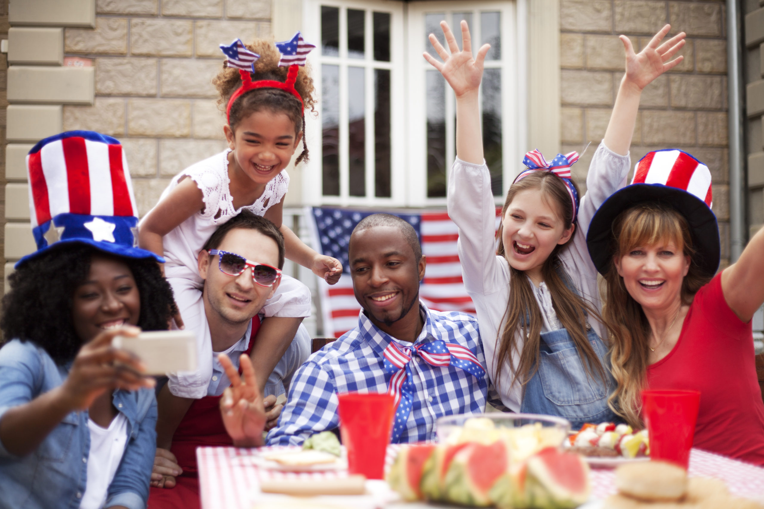 Two families happily celebrating Independence Day