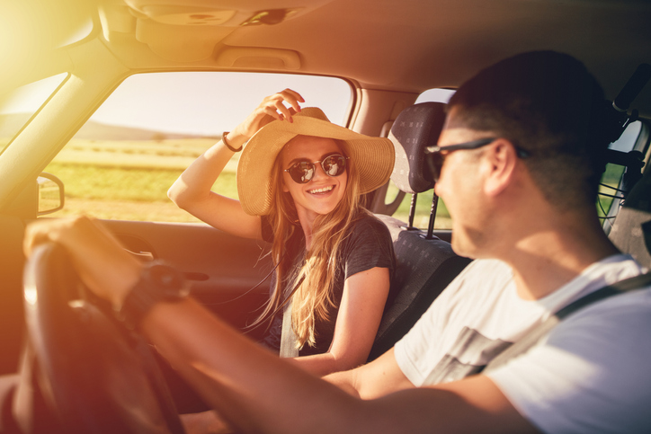 Couple having fun on roadtrip